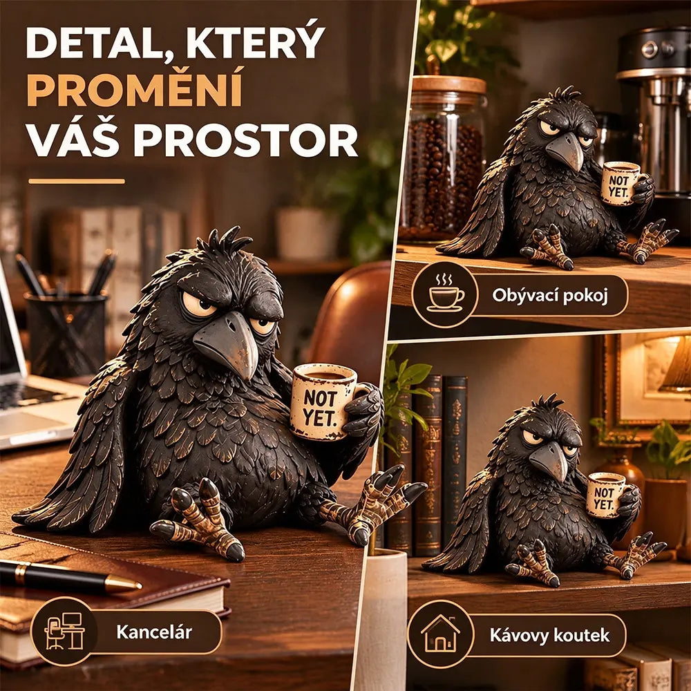 50% SLEVA😝Pryskyřicová figurka nevrlé vrány s kávou, vintage dekorace na stůl, dekorativní soška