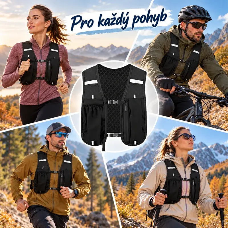 🔥50% SLEVA | Sportovní vestová taška na běh, turistiku, cyklistiku, lehká, s reflexními prvky, kapsy na telefon a láhev
