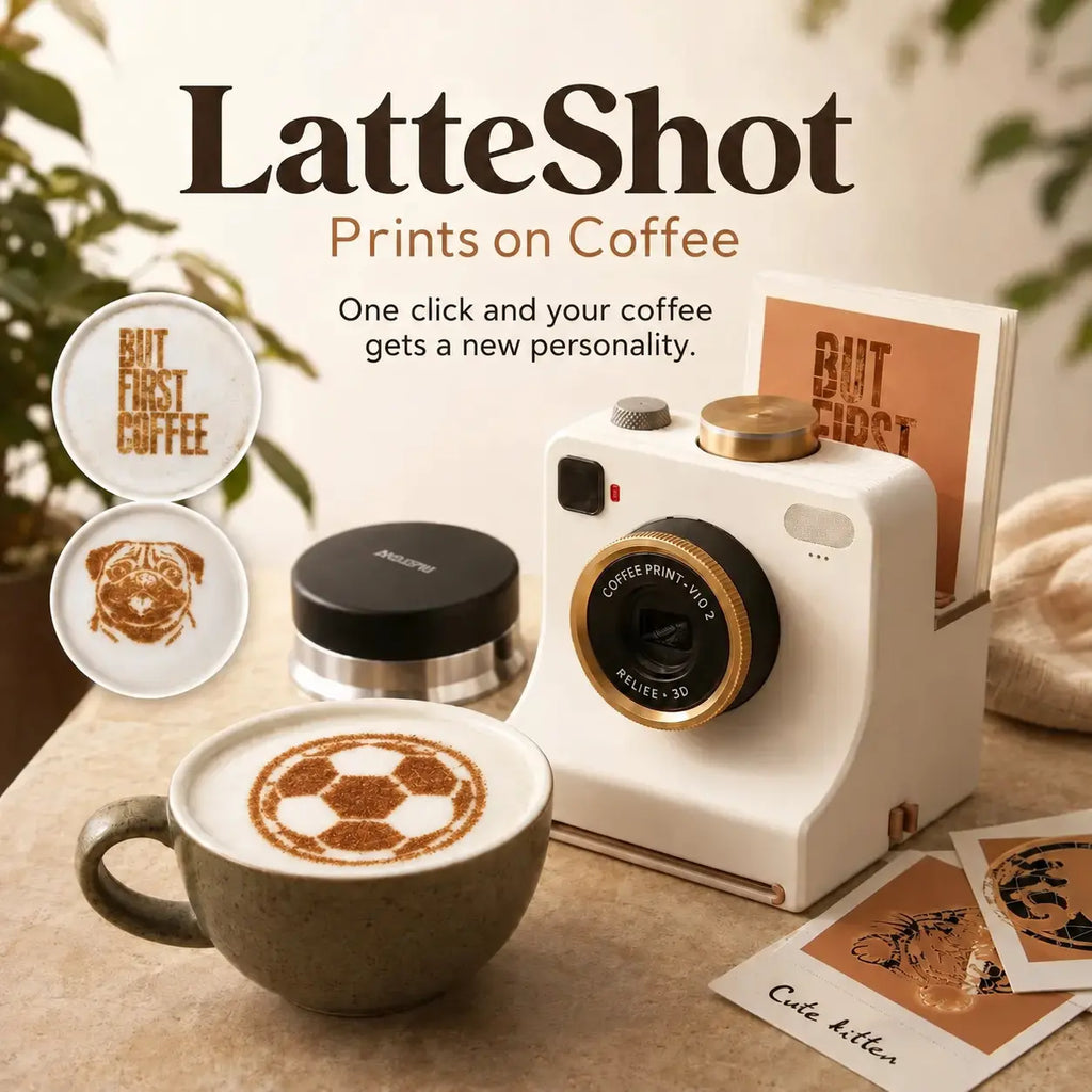 ☕️50% SLEVA | Retro fotoaparát na latte art, mechanická tiskárna šablon na kávu, 3D tištěný, obsahuje 12 náhodných šablon, nástroj na kávové vzory