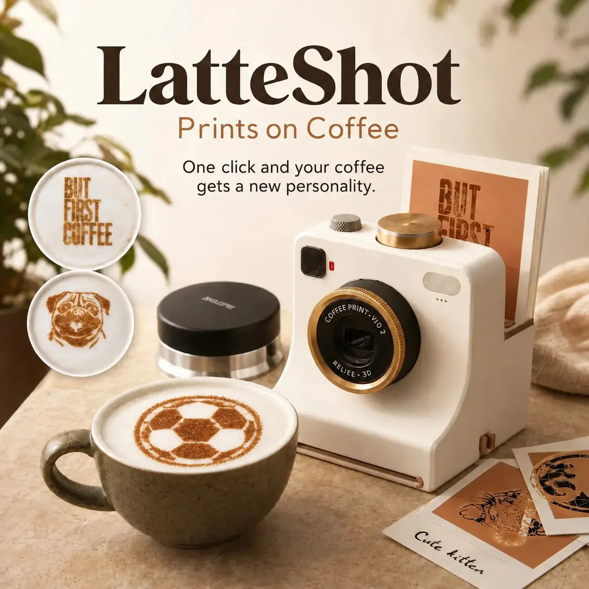 ☕️50% SLEVA | Retro fotoaparát na latte art, mechanická tiskárna šablon na kávu, 3D tištěný, obsahuje 12 náhodných šablon, nástroj na kávové vzory
