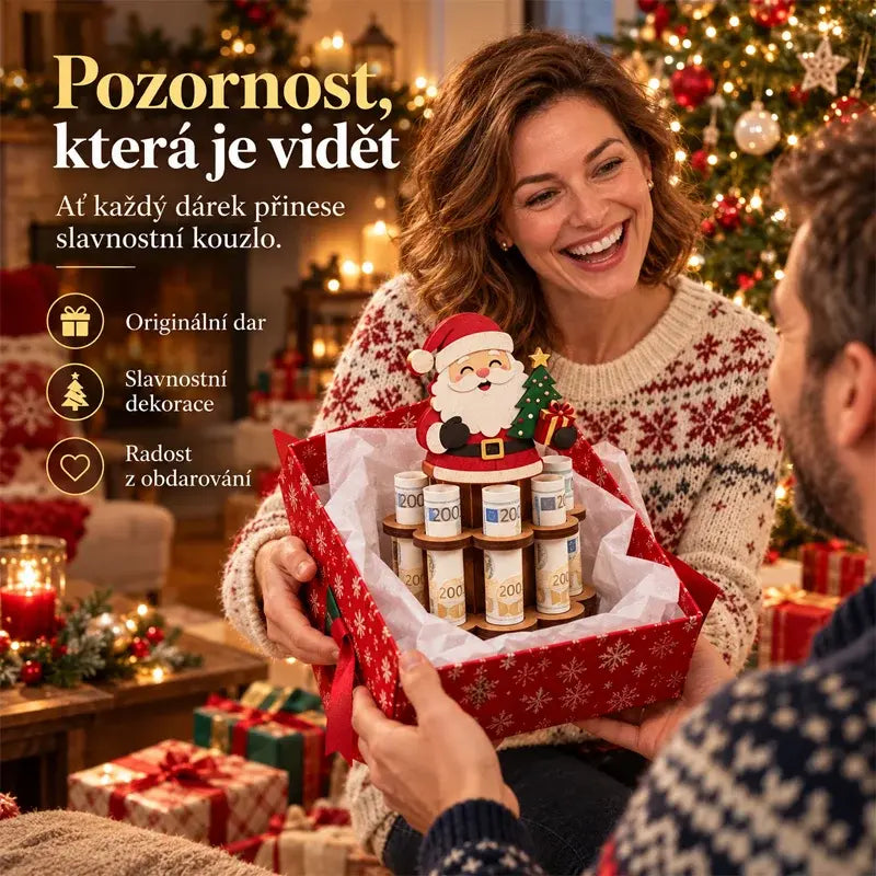🔥50% SLEVA | 🎄5dílná sada za 600 Kč🎅 Vánoční dřevěný stojánek na peníze, Santa, sněhulák, vánoční stromeček, sob, perníček, originální kreativní stolní dekorace na hotovostní dárek